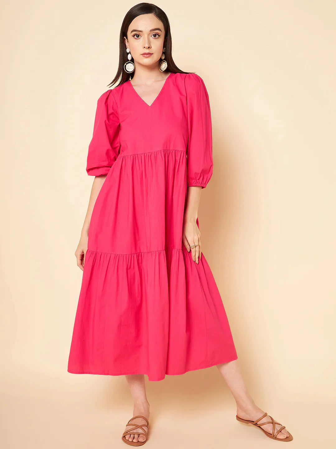 Women Fit and Flare Pink Midi/Calf Length Dress