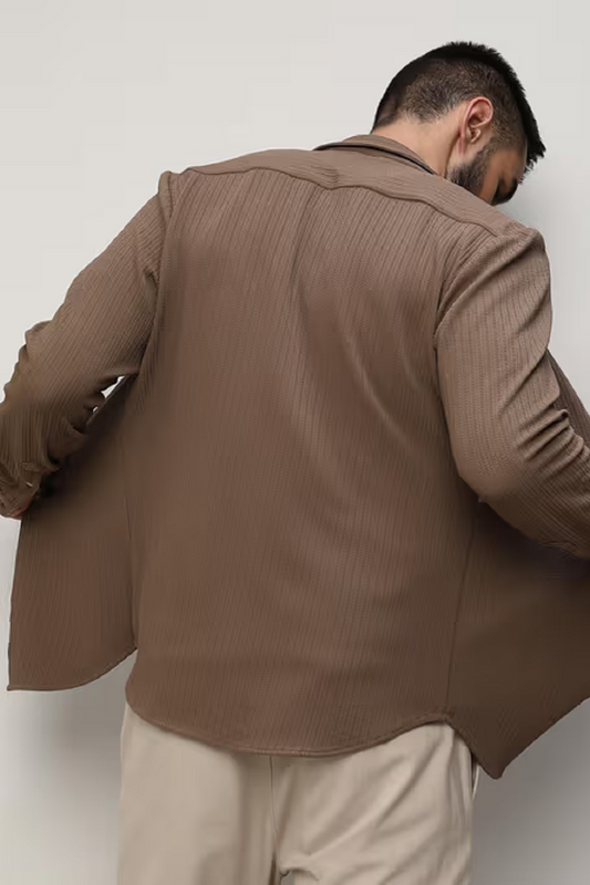 Men Regular Fit Self Design Spread Collar Casual Shirt