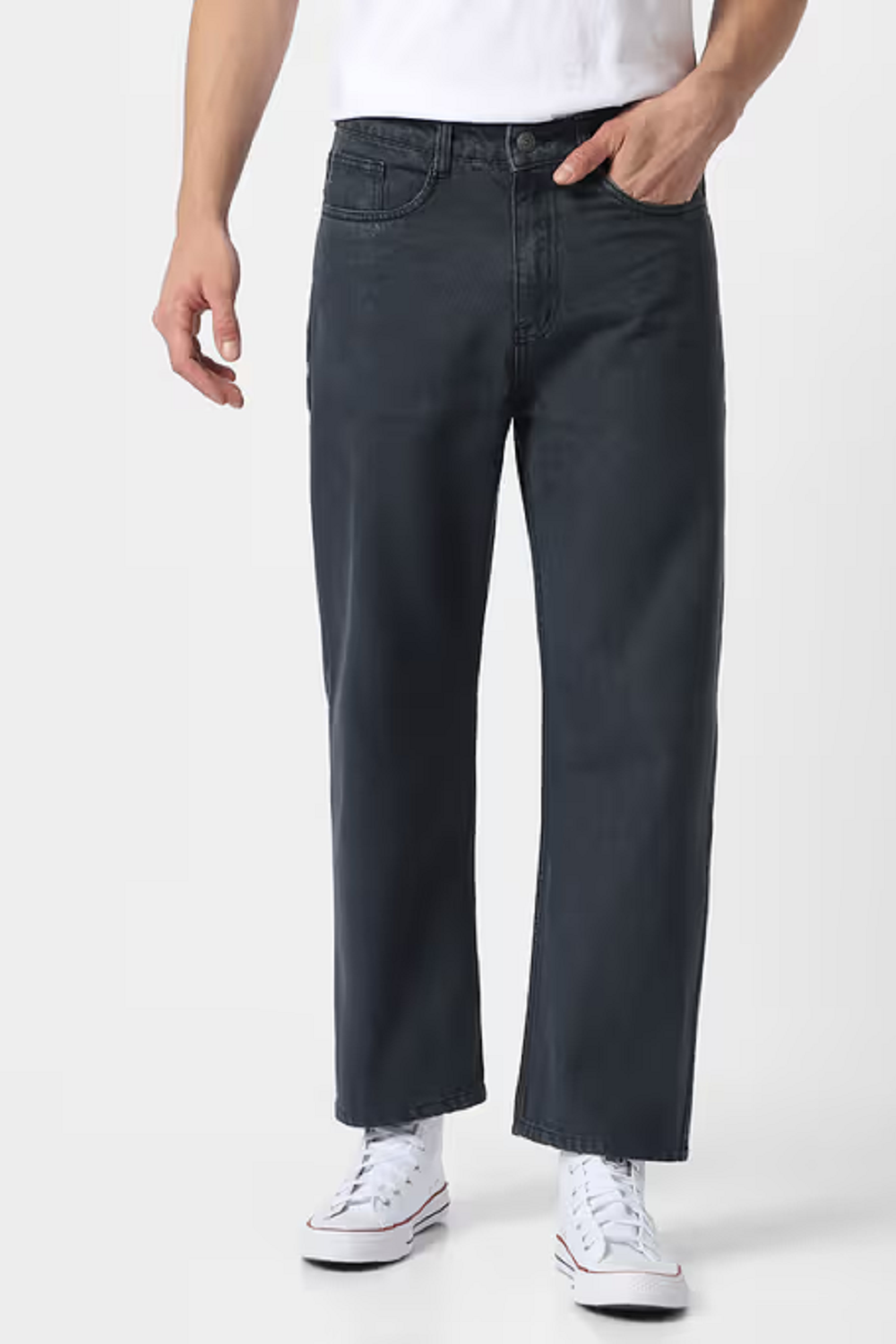 Urbano Fashion Mens Olive Green Loose Fit Washed Jeans Non-Stretchable