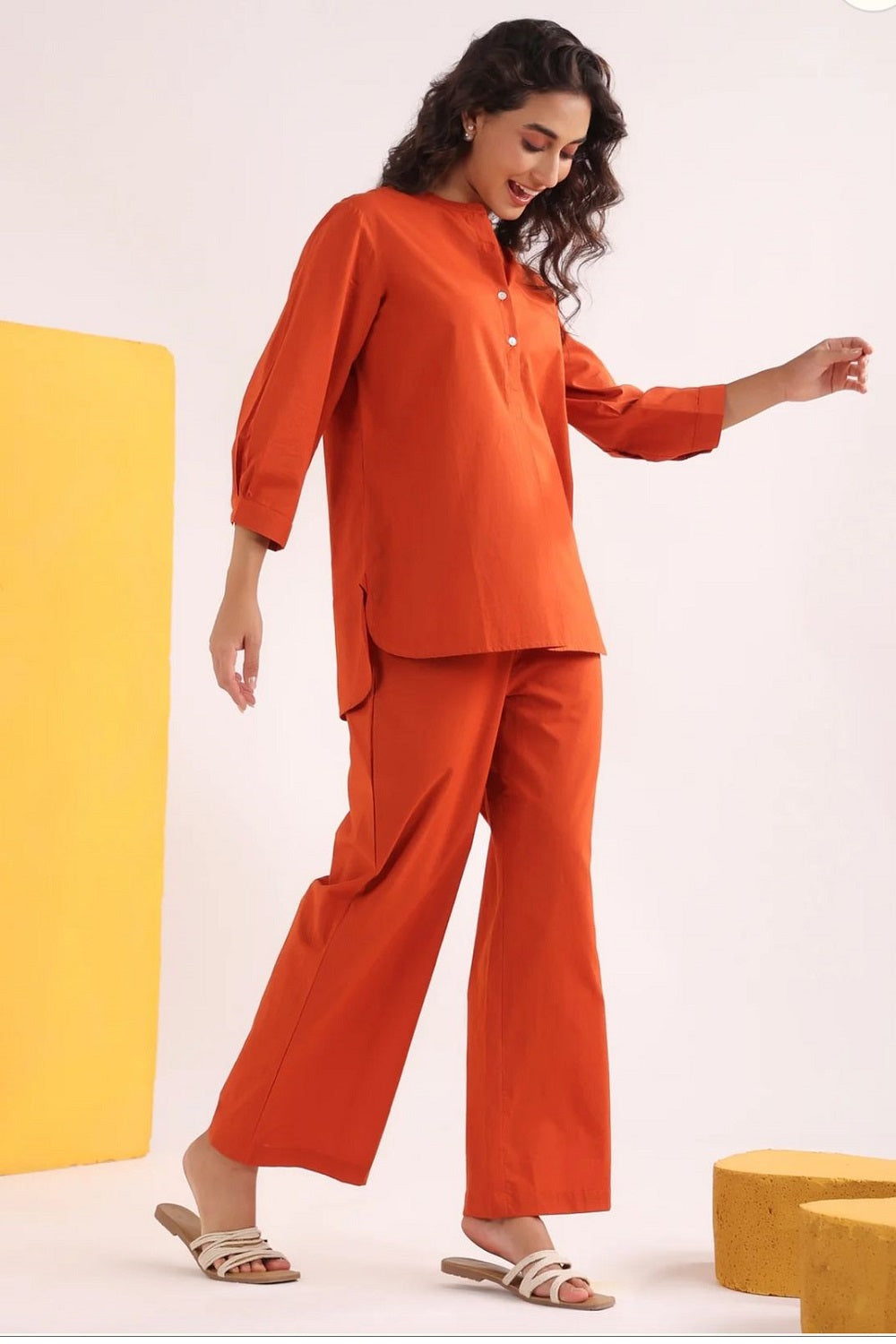 Saltpetre Orange Organic Cotton Relaxed Fit Solid Co-Ord Set
