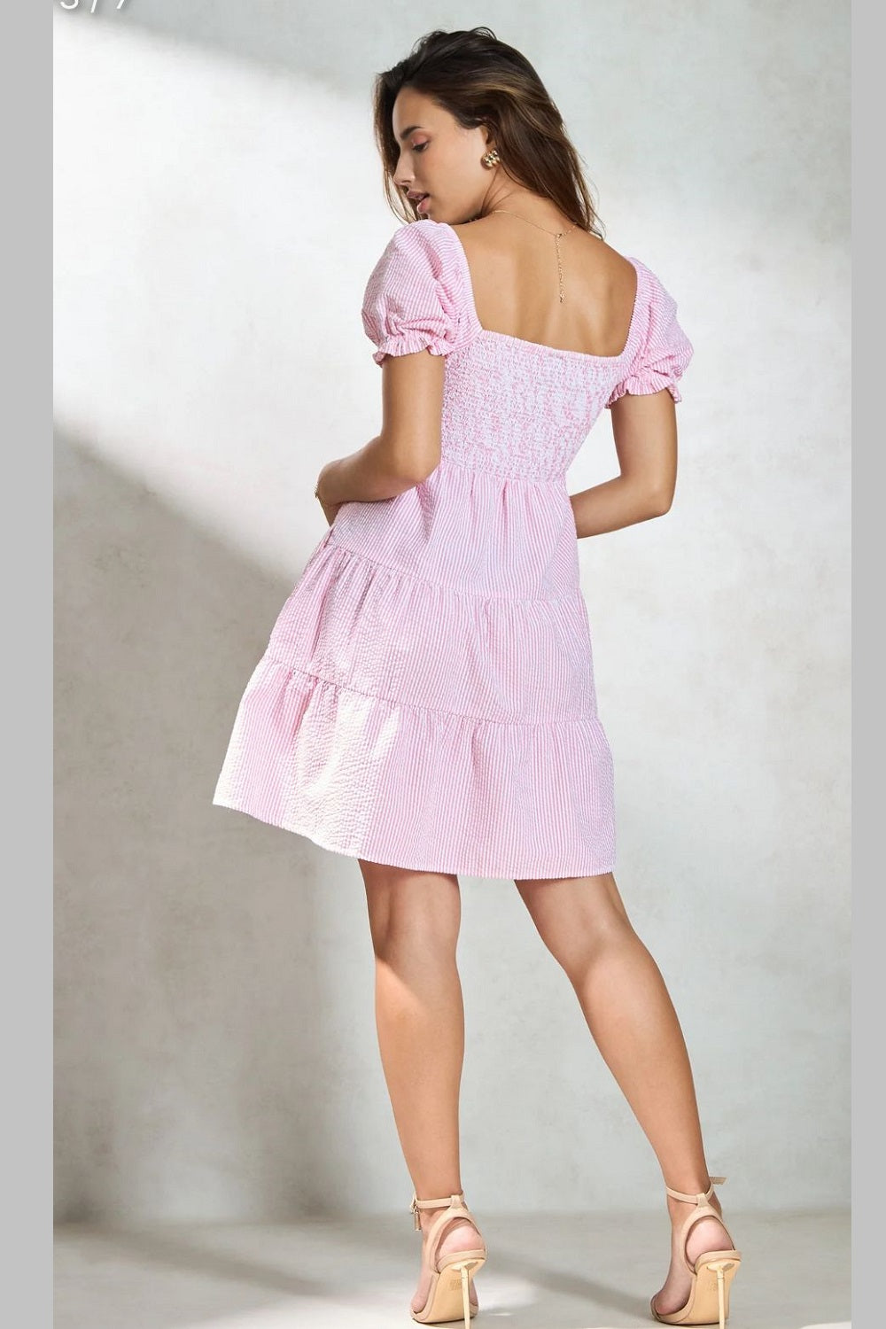 Women Striped Puff Sleeve Fit & Flare Mini Dress