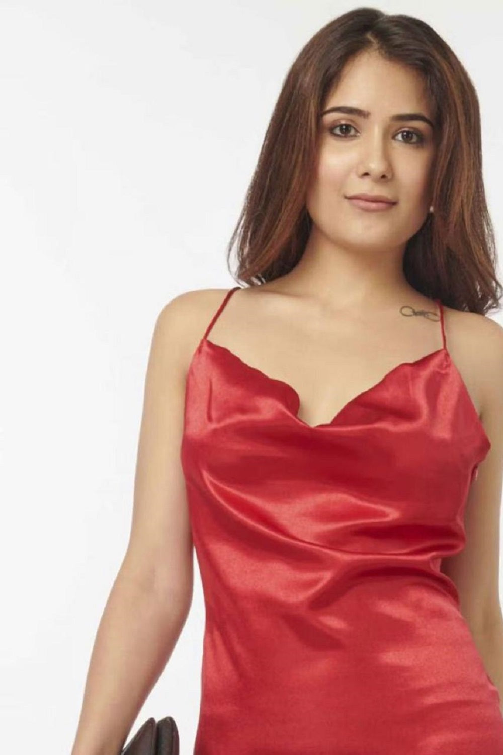 Red Satin Cowl Neck