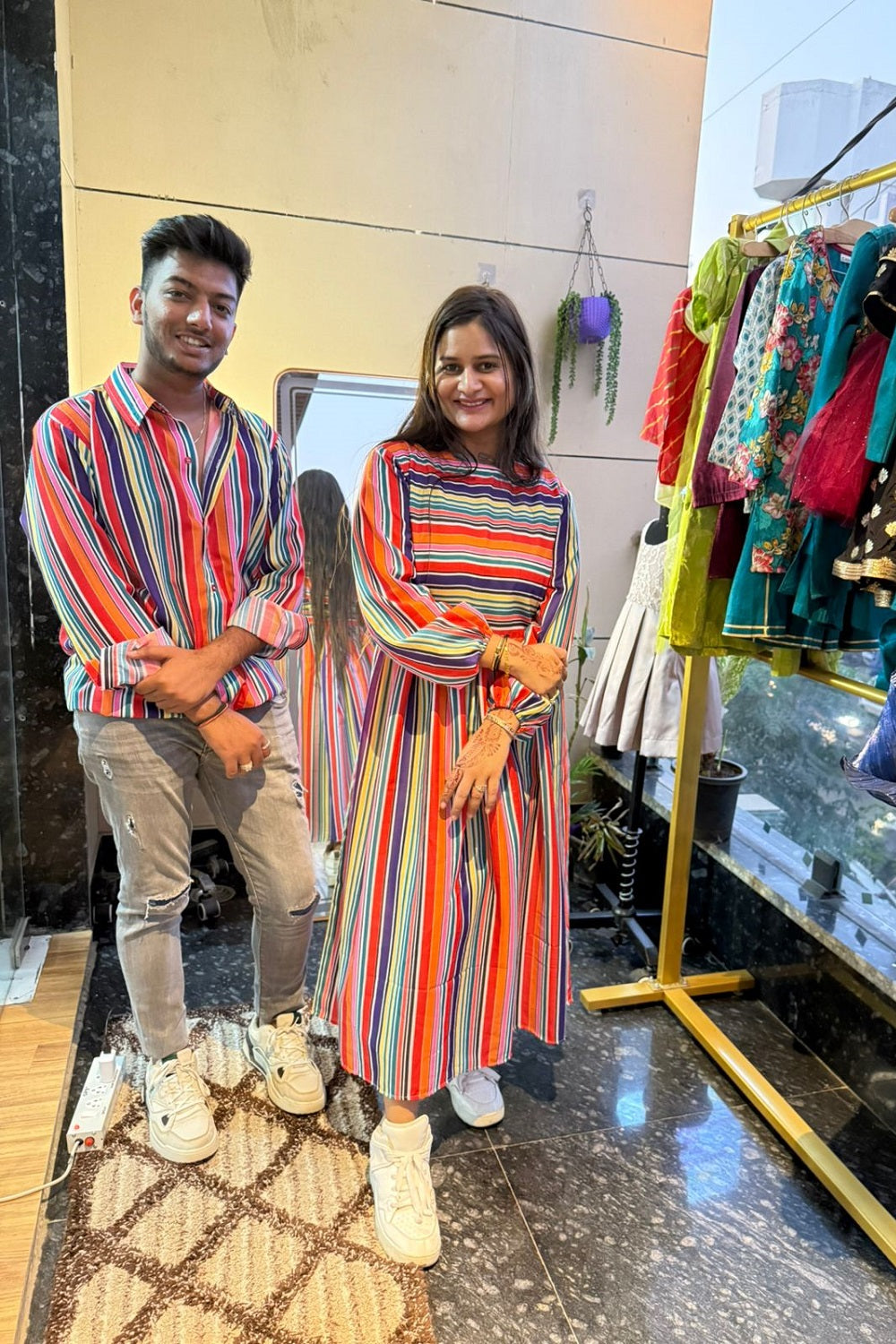 Wine Striped Couple Set