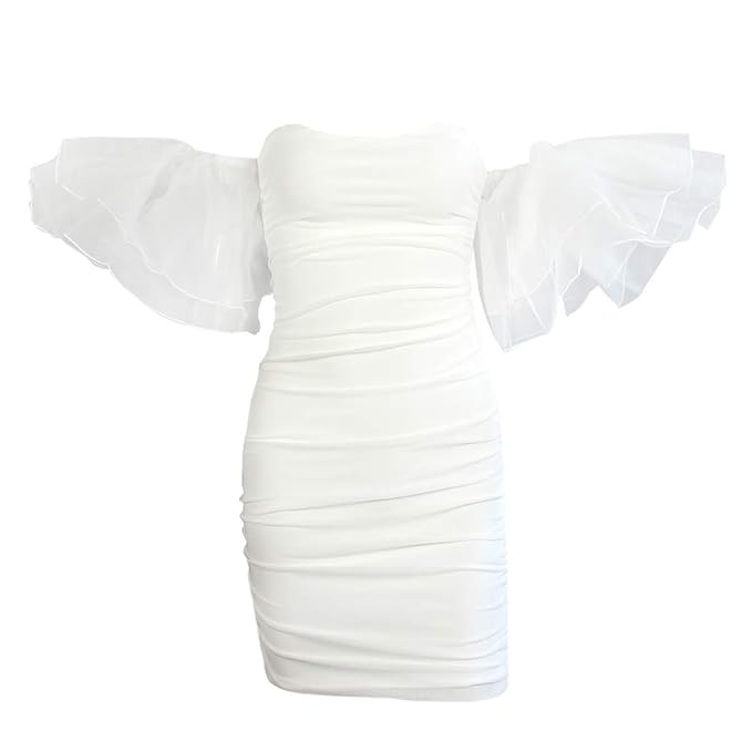 Bodycon Dress for Women, Puff Sleeve Mesh Cocktail Dresses