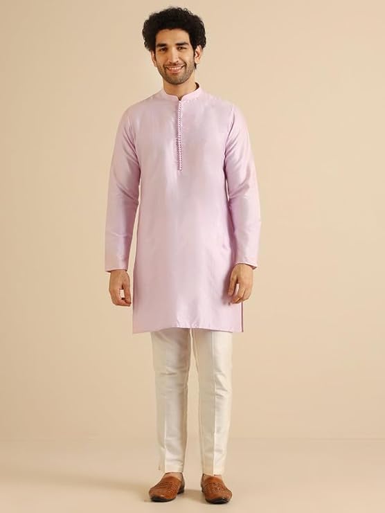 Men Lilac Textured Kurta Jacket Trouser Set