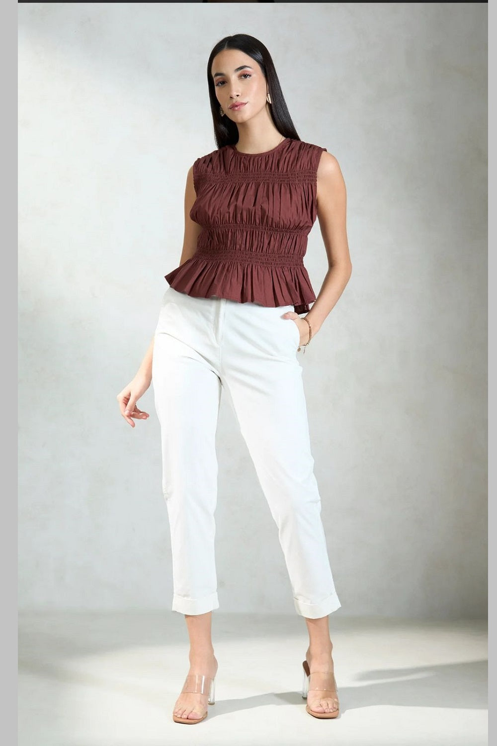 Womens Comfy Cotton Smocking Top