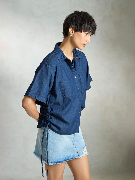 Women Boxy Fit Shirt with Patch Pocket