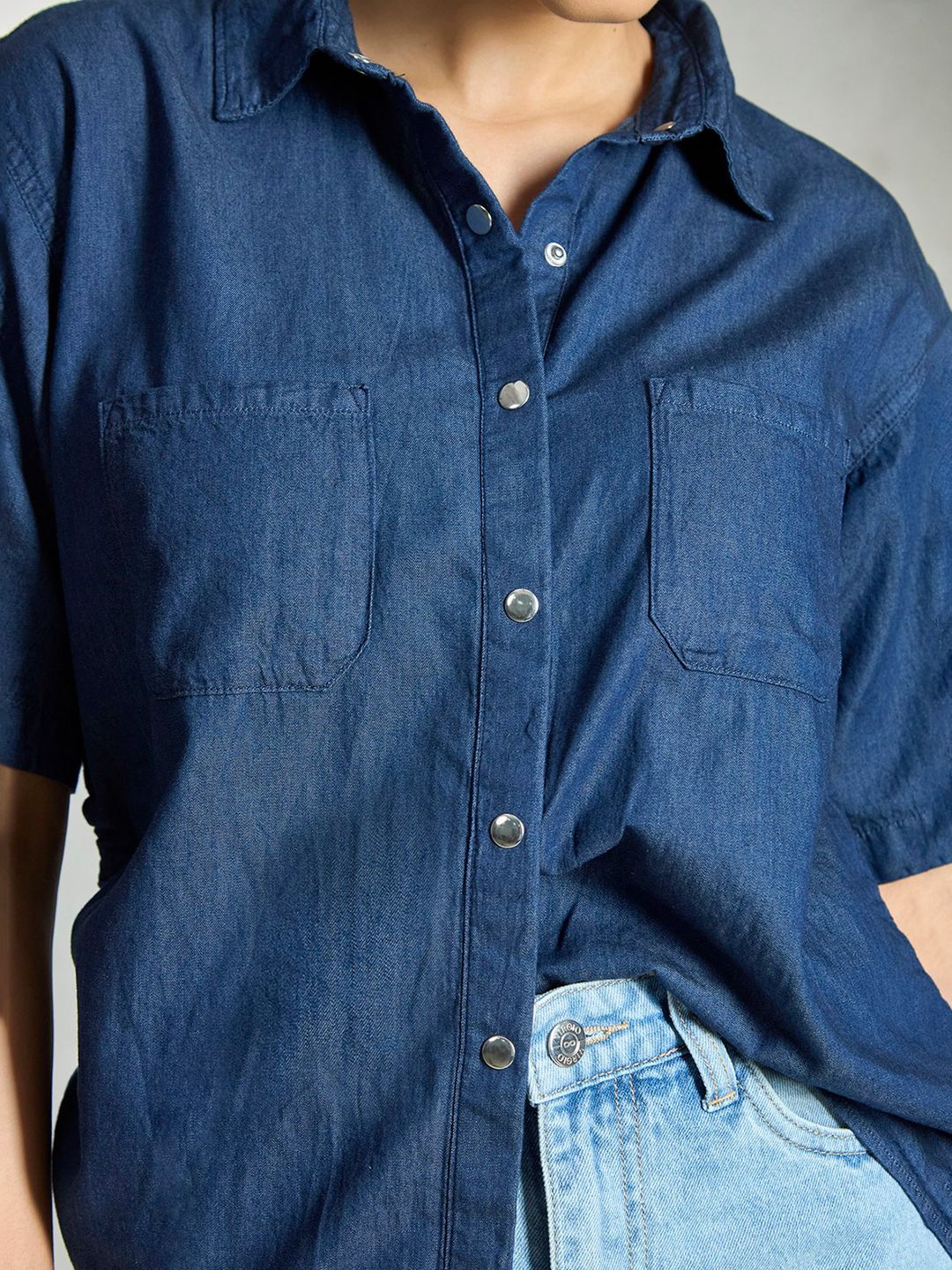 Women Boxy Fit Shirt with Patch Pocket