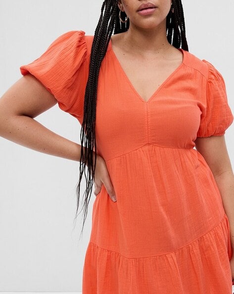 Cotton Flared Sleeve Tiered A-Line Mini Dress