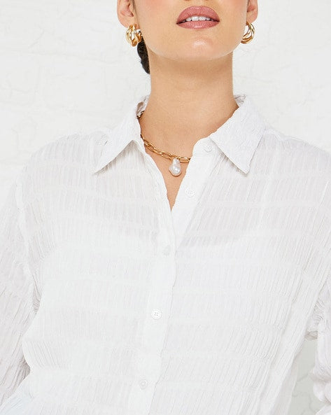 Women Textured Oversized Longline Shirt with Buttons