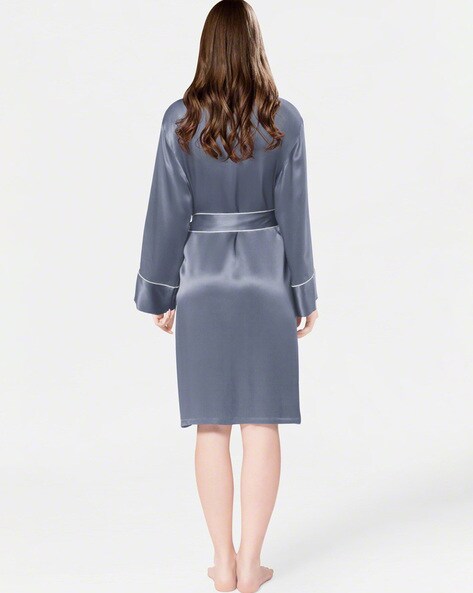 Satin Bath Robe with Tie-Up Belt