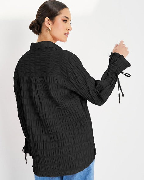 Women Oversized-Fit Shirt with Spread Collar