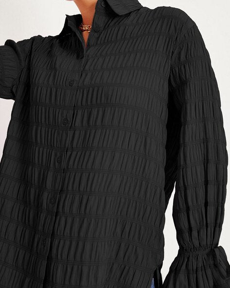 Women Oversized-Fit Shirt with Spread Collar