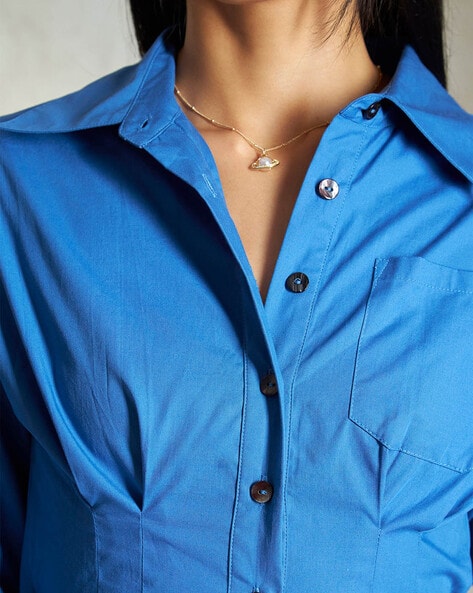 Women Regular Fit Cotton Shirt with Tie-Up Waist