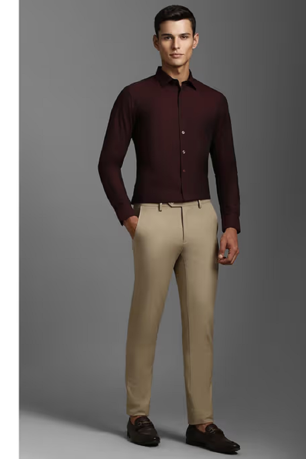 Louis Philippe Men Maroon Slim Fit Solid Full Sleeves Formal Shirt