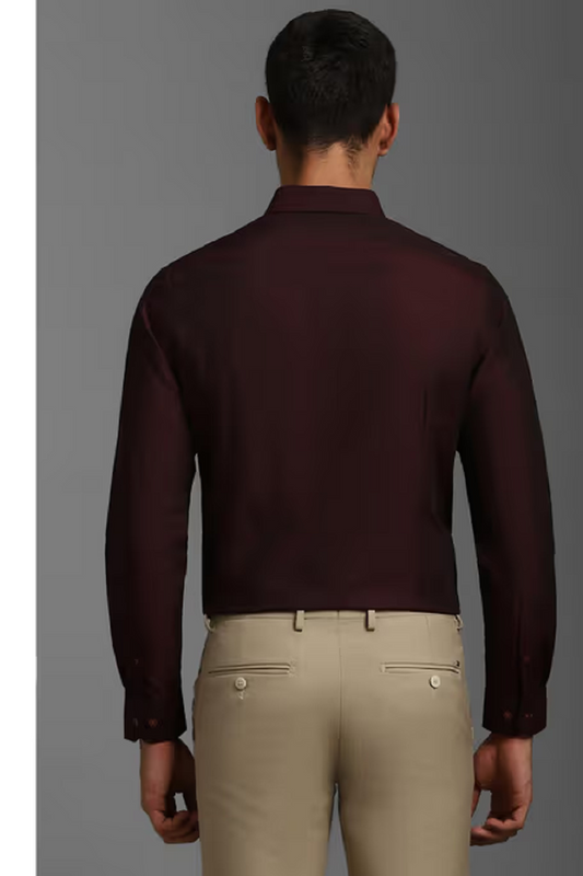 Louis Philippe Men Maroon Slim Fit Solid Full Sleeves Formal Shirt
