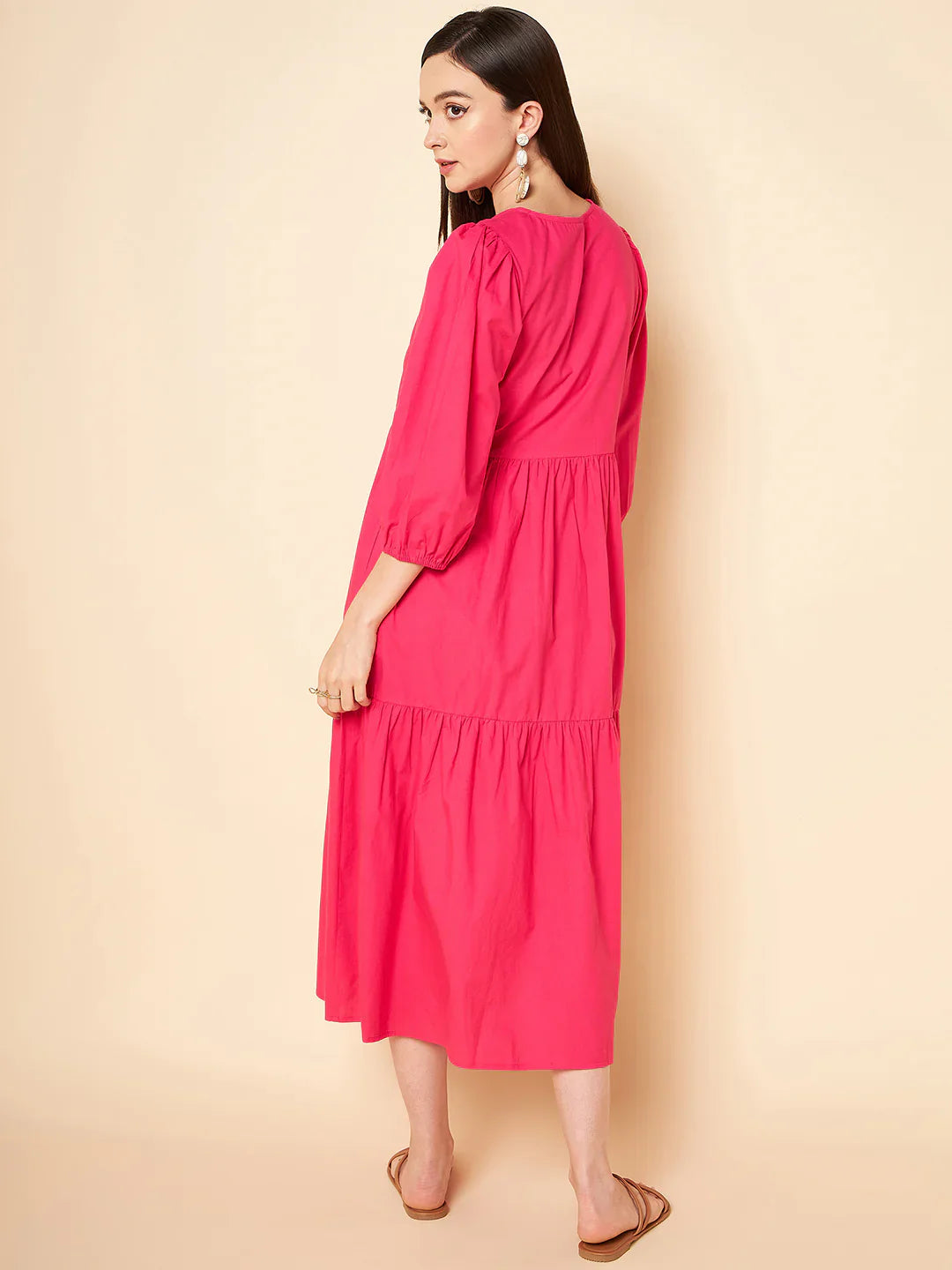 Women Fit and Flare Pink Midi/Calf Length Dress