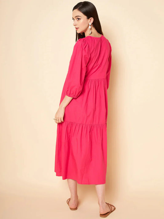 Women Fit and Flare Pink Midi/Calf Length Dress
