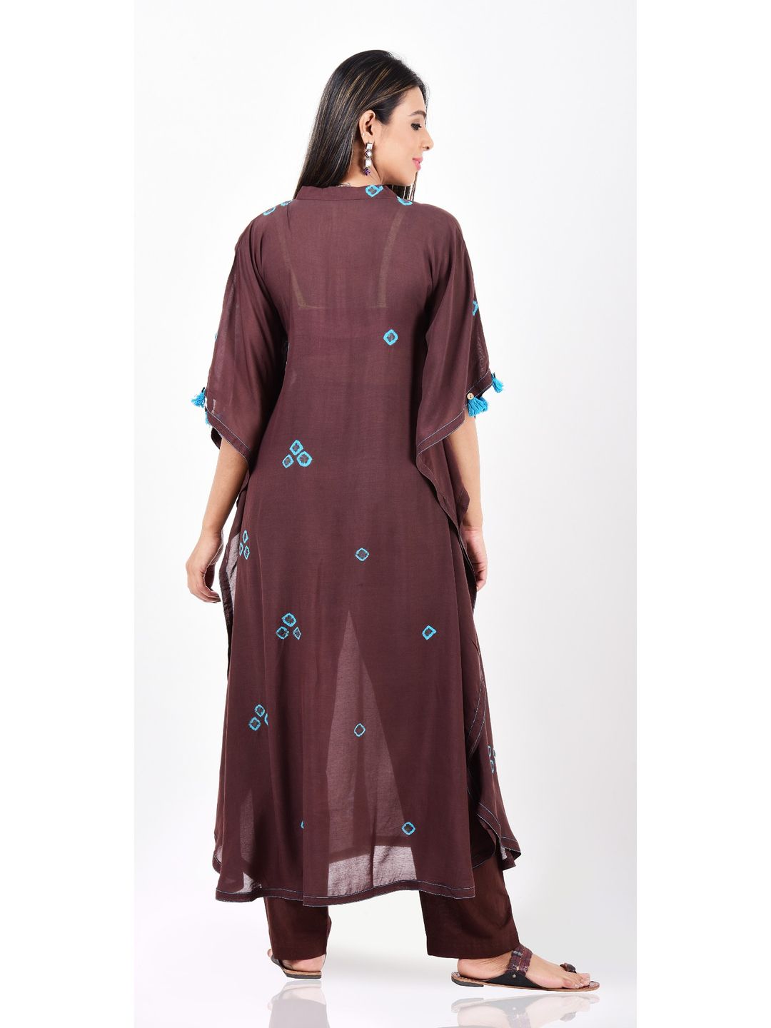 Brown And Turquoise Dual Bandhani Tie Dye Kaftan Kurta