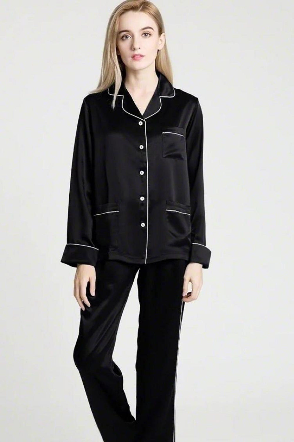 Women Night Suit Set Black Solid