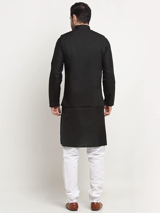 Men's Cotton Solid Black Kurta Churidar