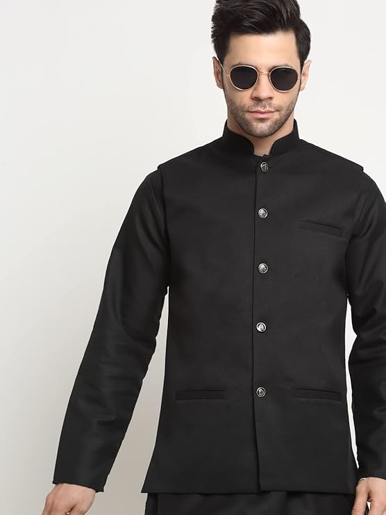 Men's Cotton Solid Black Kurta Churidar
