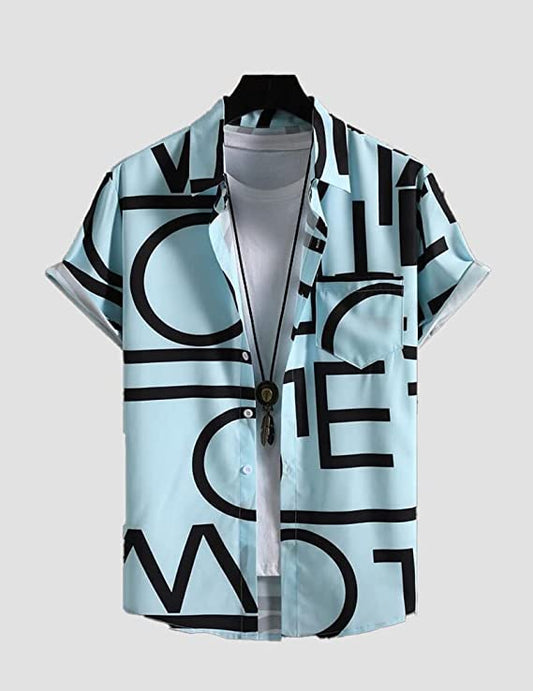 LookMark Men's Cotton Blend Printed Stitched Half Sleeve Regular Fit Shirt