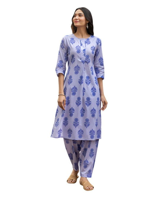 LookMark Women's Cotton Blend Trendy Regular Fit Solid Printed Kurti with Stright Bottom |Kurti Set for Women