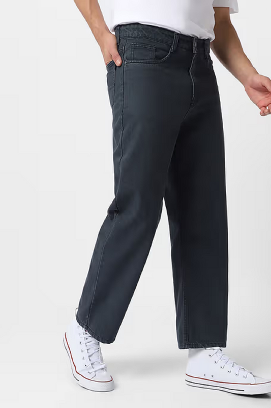 Urbano Fashion Mens Olive Green Loose Fit Washed Jeans Non-Stretchable