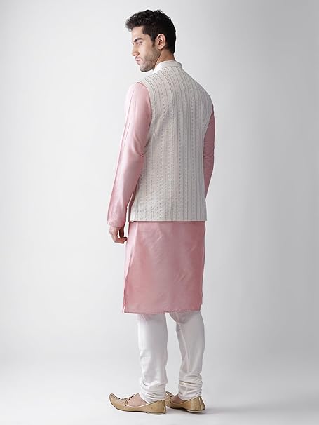 KISAH Men Pink Kurta Jacket (Waistcoat/Modi/Nehru) & Pyjama Combo