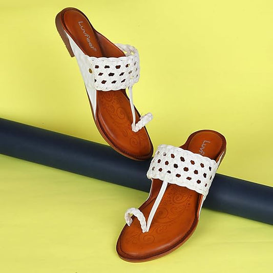 LUVFEET Women Stylish Kolhapuri Chappal, Ethnic Slippers & Flat Fashion Sandals Footwear