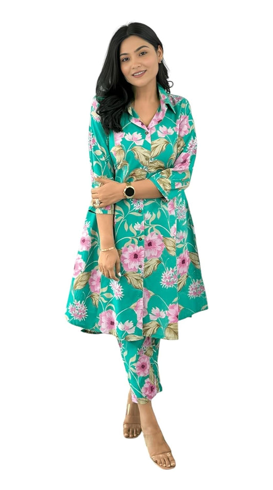 LookMark Women's Cotton Blend Trendy Regular Fit Solid Printed Kurti with Stright Bottom |Kurti Set for Women