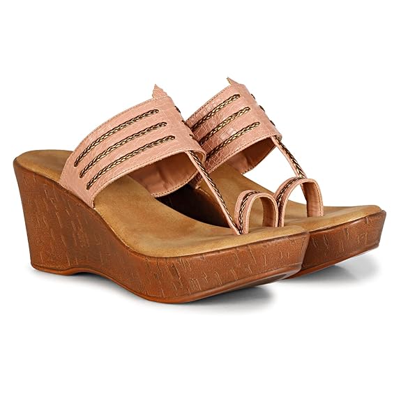 LUVFEET Fashion Sandal|Faux Leather Comfortable And Stylish Wedges Slip-on Casual Wear Occasions 4 Inches Heel For Women & Girls