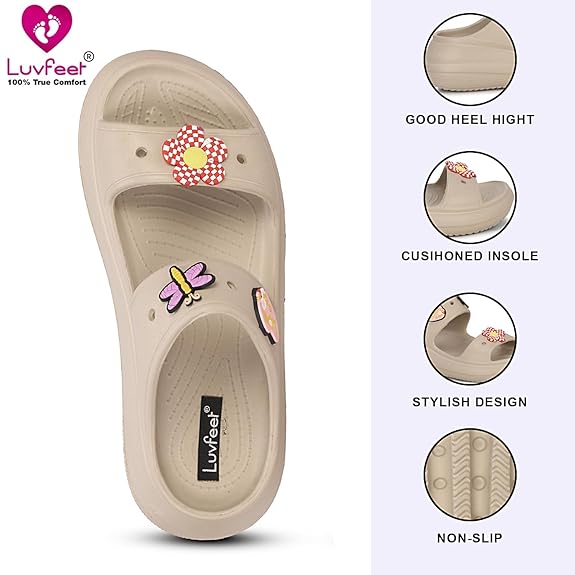 LUVFEET Double Strap Clog Sandals for Women | Cushioned Footwear |Comfortable & Lightweight | Waterproof Sandals for Women & Everyday Use