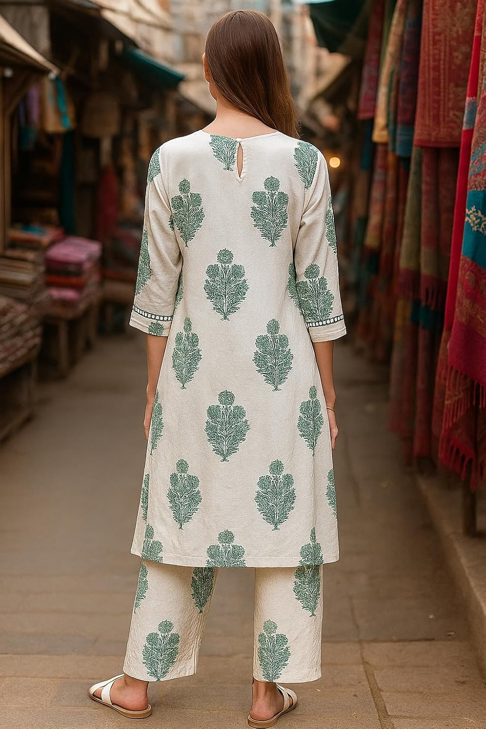 LookMark Women's Cotton Blend Trendy Regular Fit Solid Printed Kurti with Stright Bottom |Kurti Set for Women