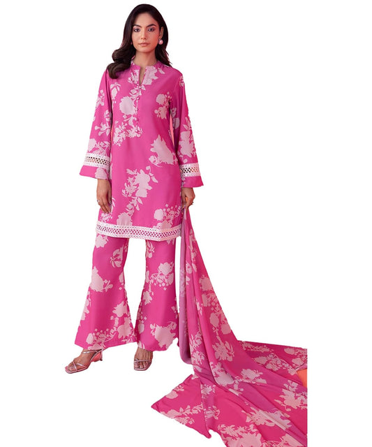 LookMark Women's Cotton Blend Floral Printed Kurta With Palazzo & Dupatta Suitable for Every Indian Occasion