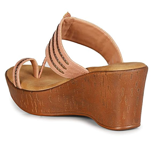 LUVFEET Fashion Sandal|Faux Leather Comfortable And Stylish Wedges Slip-on Casual Wear Occasions 4 Inches Heel For Women & Girls