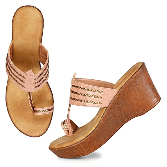 LUVFEET Fashion Sandal|Faux Leather Comfortable And Stylish Wedges Slip-on Casual Wear Occasions 4 Inches Heel For Women & Girls