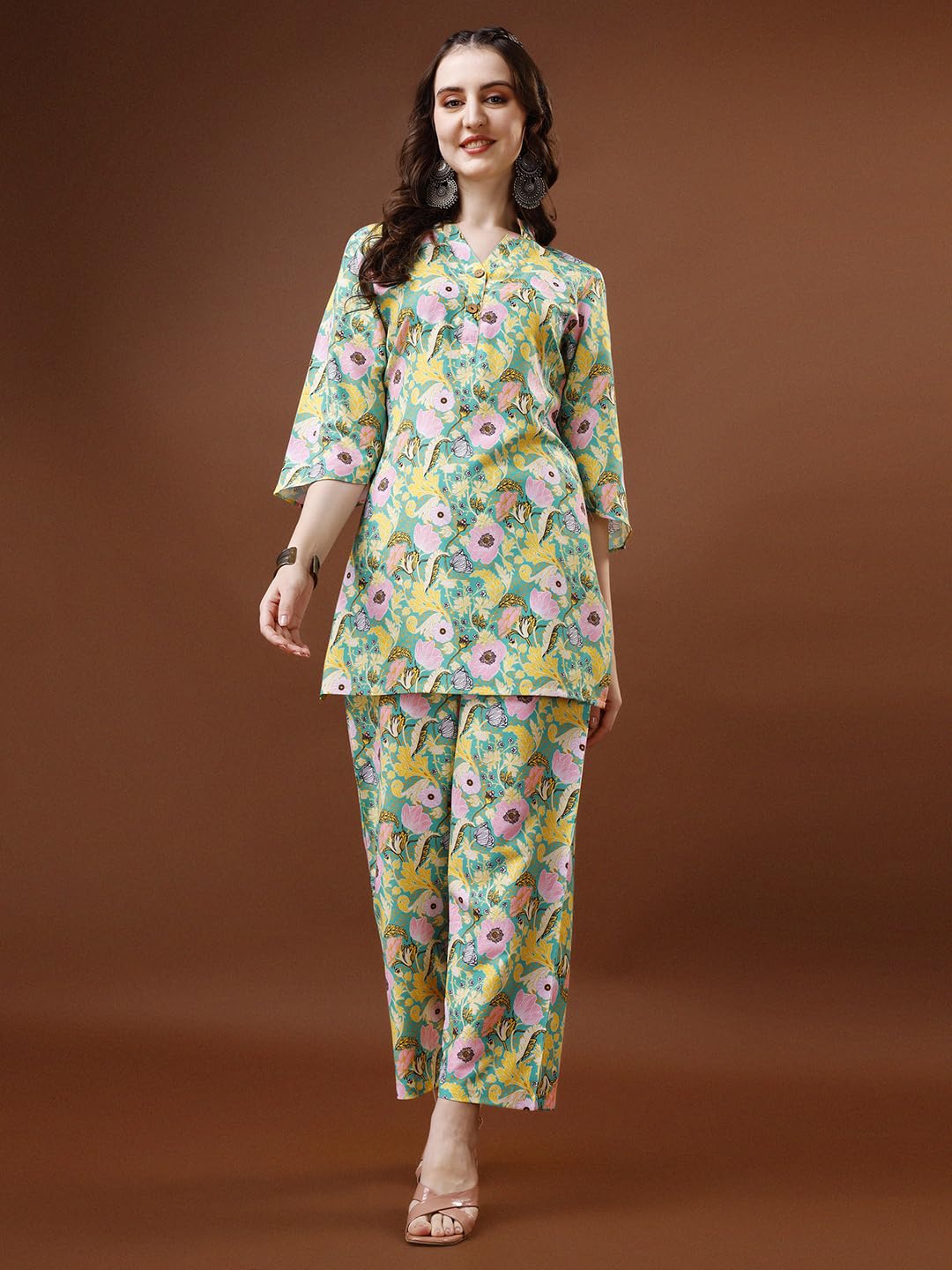 LookMark Women Women's Trendy Printed Cotton Blend Straight Light Green Color Kurta and Palazzo Set (KS2075-XL)