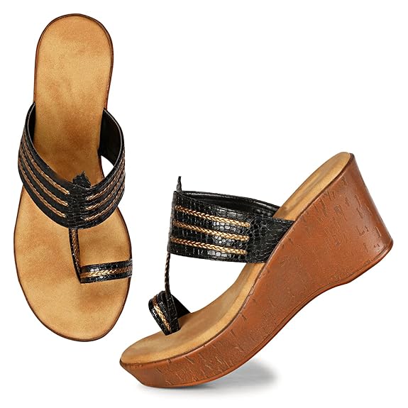 LUVFEET Fashion Sandal|Faux Leather Comfortable And Stylish Wedges Slip-on Casual Wear Occasions 4 Inches Heel For Women & Girls