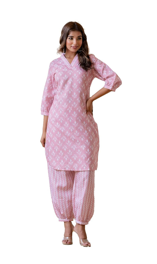 LookMark Women's Latest Printed Cotton Blend Straight Kurta and Afghani Pant Set Perfect for Casual and Office Wear (AZ-LM-P6-KS2070 Peach-S)
