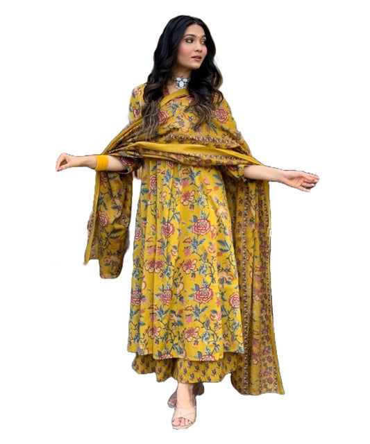 LookMark Women Cotton Blend Floral Printed Kurta Plazzo Set with Dupatta Suitable For Every Indian Occasion