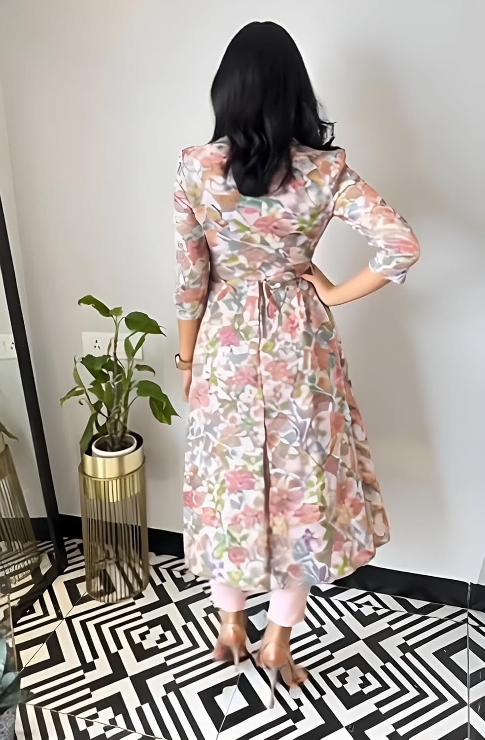 LookMark Women's Cotton Blend Trendy Regular Fit Solid Printed Kurti with Stright Bottom |Kurti Set for Women