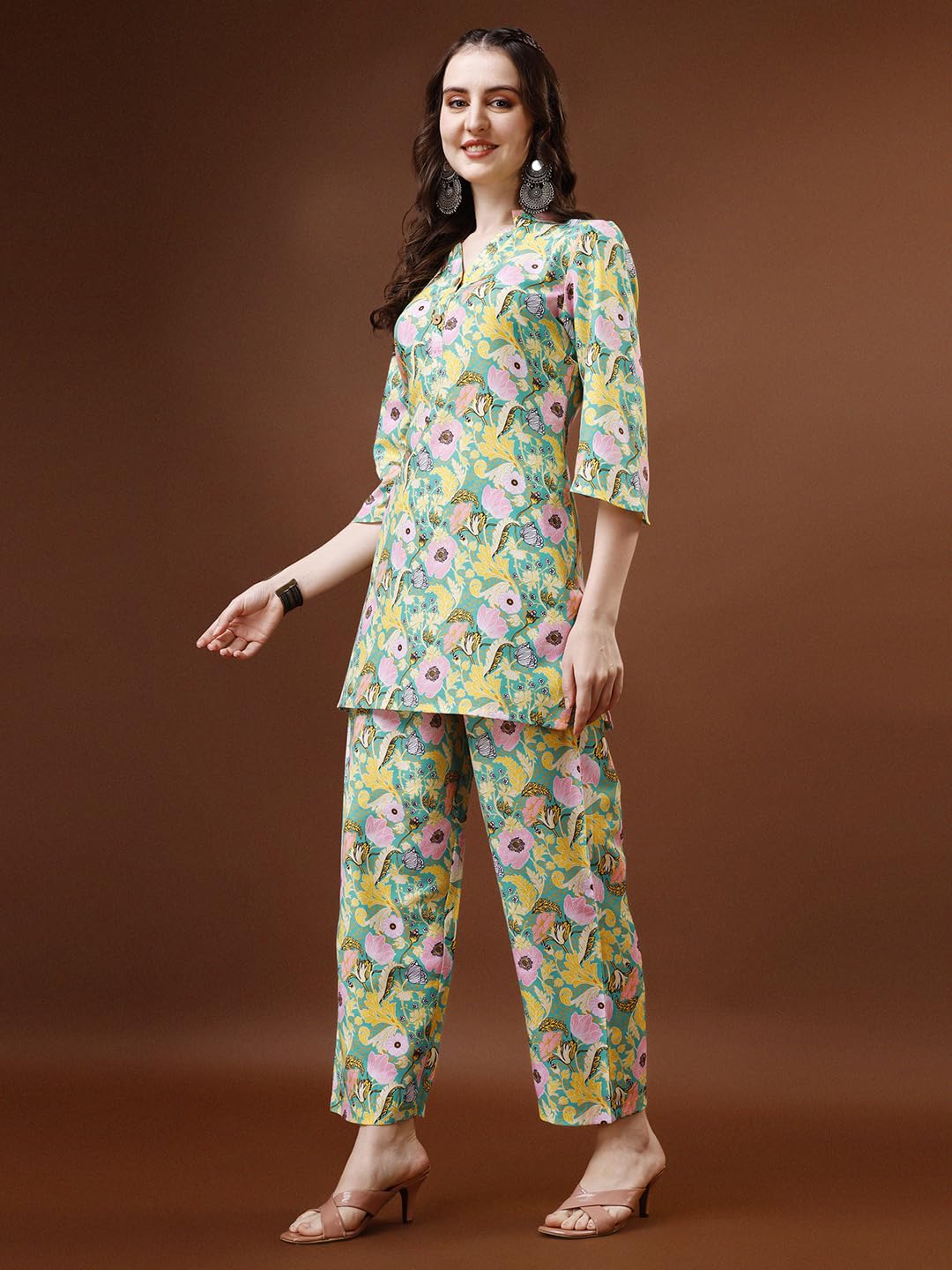 LookMark Women Women's Trendy Printed Cotton Blend Straight Light Green Color Kurta and Palazzo Set (KS2075-XL)