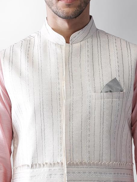 KISAH Men Pink Kurta Jacket (Waistcoat/Modi/Nehru) & Pyjama Combo