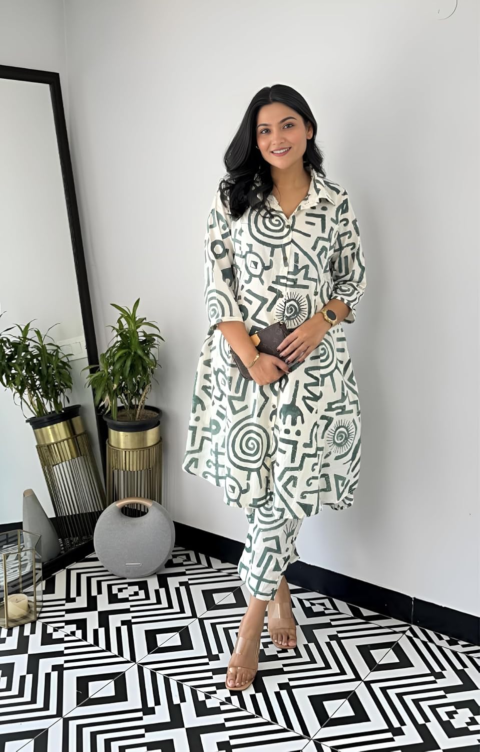 LookMark Women's Cotton Blend Trendy Regular Fit Solid Printed Kurti with Stright Bottom |Kurti Set for Women