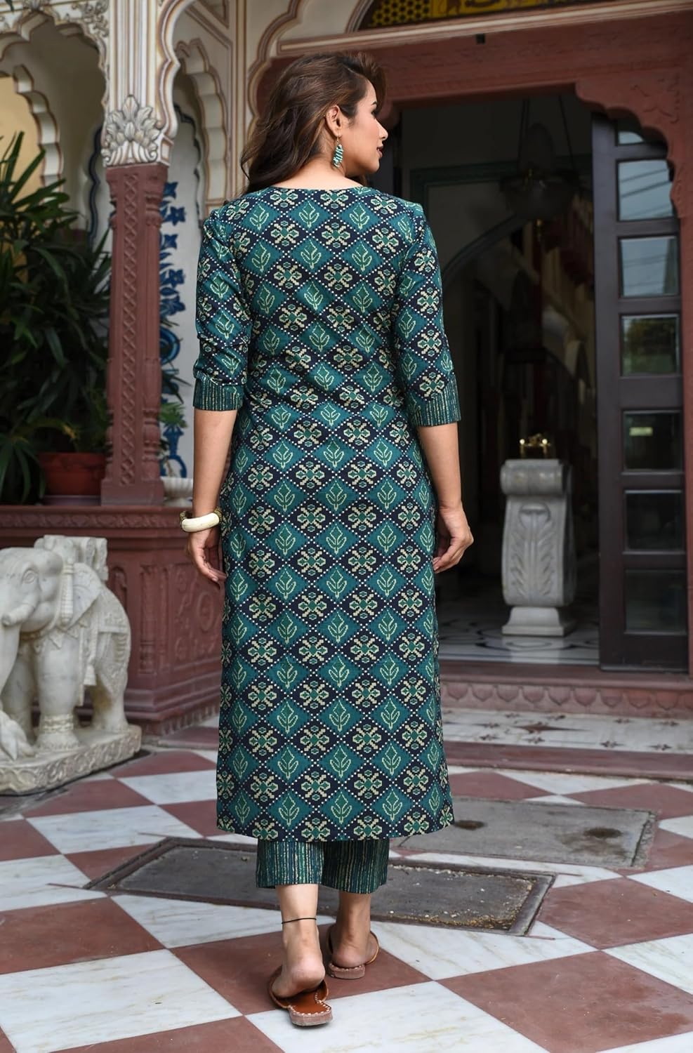 LookMark Printed Cotton Blend Straight Kurta Pant Dupatta Set-Stylish Ethnic Wear for Women