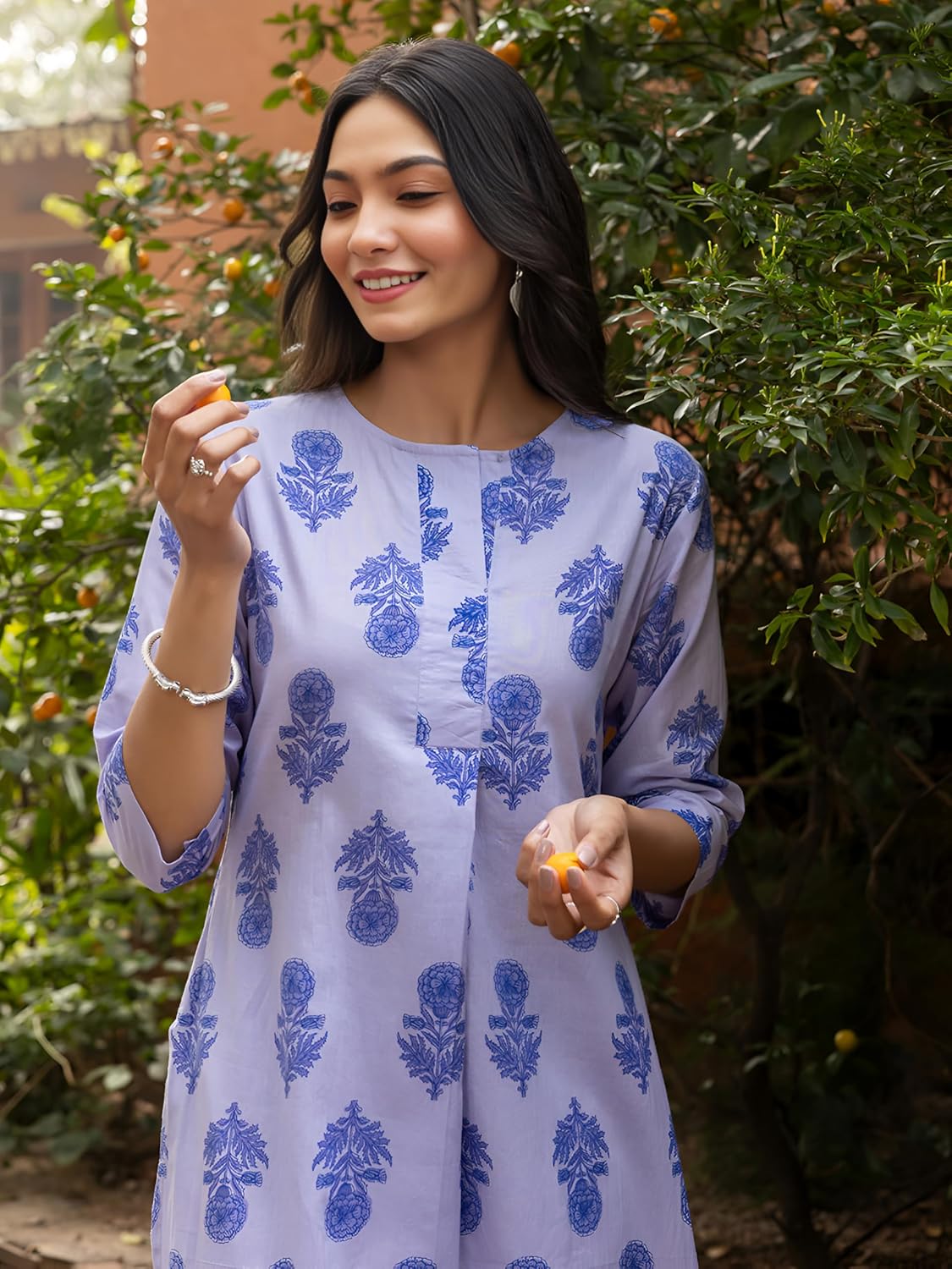 LookMark Women's Cotton Blend Trendy Regular Fit Solid Printed Kurti with Stright Bottom |Kurti Set for Women