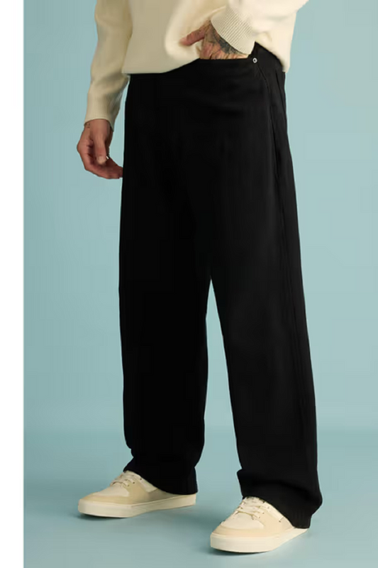 Men Loose Fit High Rise Black Jeans
