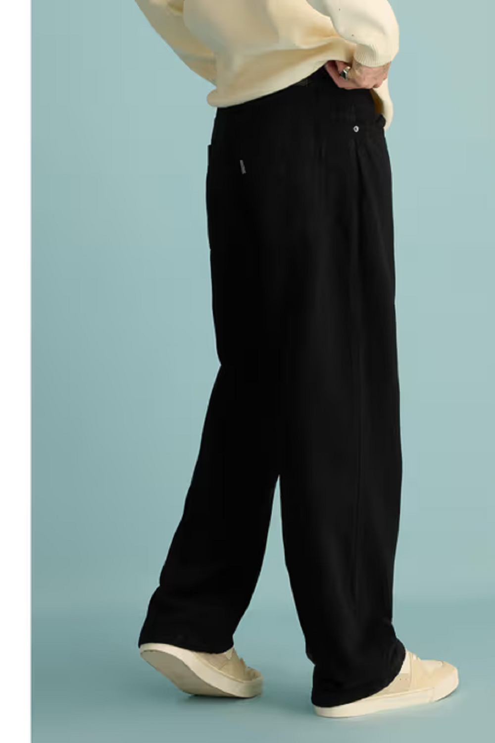 Men Loose Fit High Rise Black Jeans